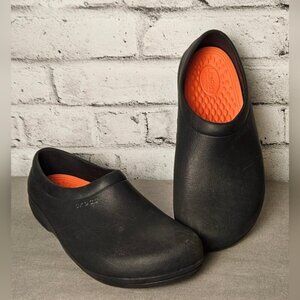 Black Crocs Slip-On Clogs with Orange Insole